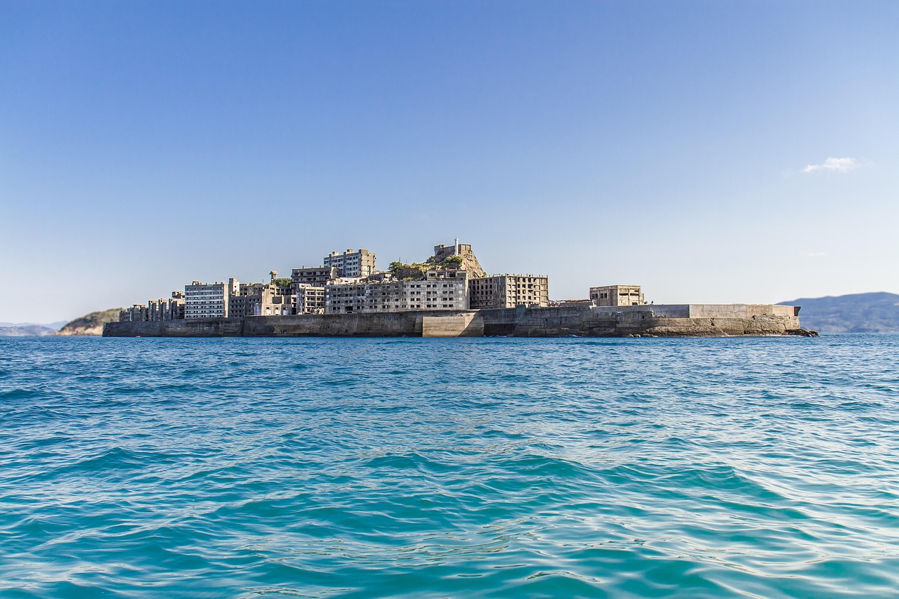 island, mining facility, sea, gunkanjima, hashima island, abandoned, ruin, industrial, nature, buildings, ocean, water, old, unesco, heritage, coal mine, battleship island, hashima, kyushu, nagasaki, japan