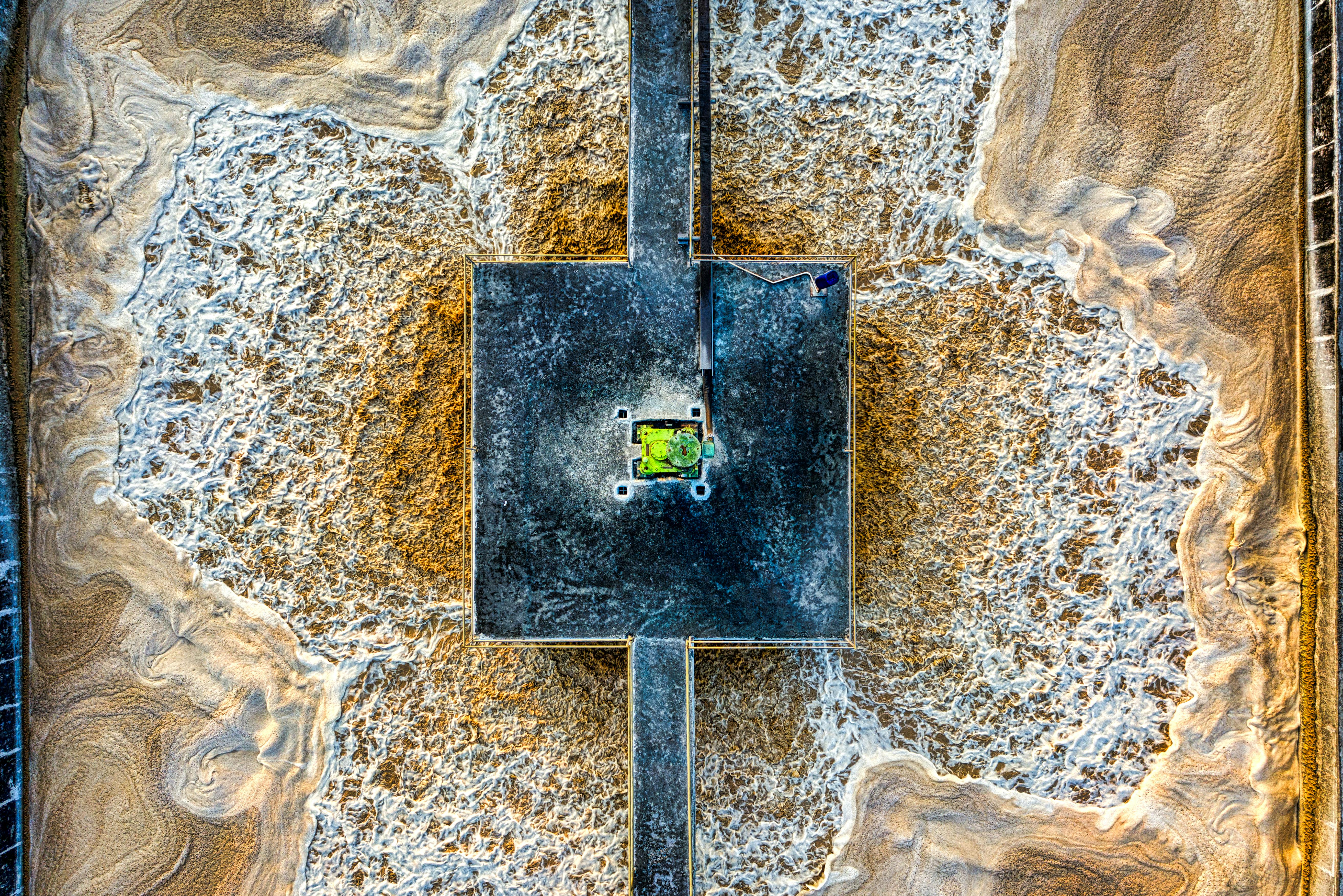 An aerial shot of a sewage treatment facility in Serang, Banten, Indonesia.